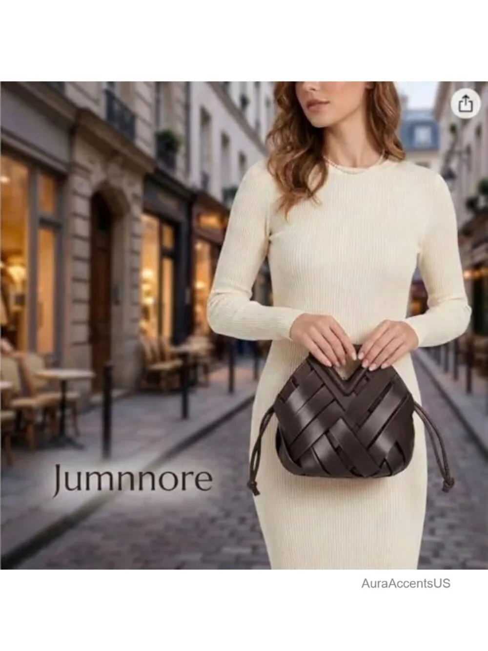 Woven Bucket Hobo Bag with Adjustable Strap, Faux Leather Handbag